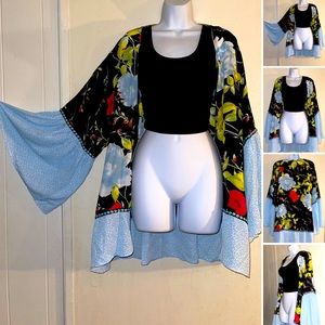 Floral Open Front Cardigan with Long Flounce Sleeves